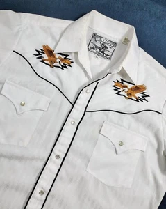 Camisa occidental bordada Ely Cattleman 1878 Pearl Snap Eagle para hombre talla M blanca - Imagen 1 de 6