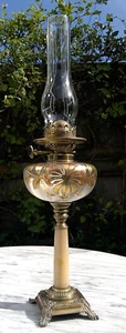 Antique Hinks Duplex Oil Lamp ~Gilded Art Glass Font~Marble Column Base~24"Tall - Picture 1 of 12