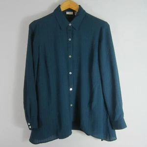 LOGO Lori Goldstein XS Teal Blue Button Down Tunic Blouse Asymmetric Textured - Picture 1 of 9