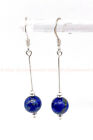 Natural Silver Long Drop Dangle Ball Earrings Lapis Lazuli Gems Round Bead 10mm 
