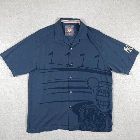 New York Yankees Shirt Mens Medium Blue Silk Tommy Bahama Baseball NY Cover