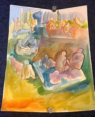 De colección Jean Boxer-Hammer (1927-2022) Acuarela Grupo Figuras Retrato Foto 1 de 4