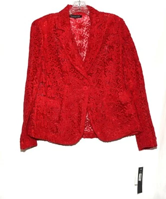 Jones New York Perry Street Red Floral Lace Blazer Jacket Size 12P MSRP $199 NWT - Image 1 of 4