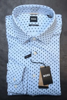 HUGO BOSS Uomo Hal Kent Casual Fit Blu Pastello Jersey Cotone Camicia 39 15.5 - Immagine 1 di 4