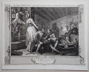 Stampa antica William Hogarth The Idle Prentice plate 9 Heath edition 1822 - Imagen 1 de 3