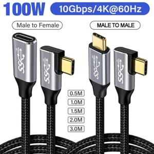 100W PD USB 3.1 Right Angle USB C Fast Charging Braided Cable Type C Data Cord - Picture 1 of 12