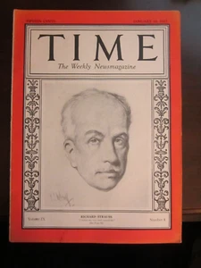 Time Magazine January 1927 Richard Strauss German Composer - Picture 1 of 1