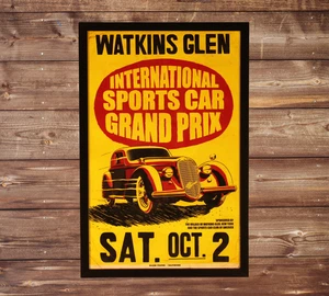 1950's Watkins Glen NY Auto Racing Framed Poster! Vintage Sports Car Race 11X17 - Picture 1 of 17