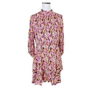 THML NWT L Multicolor Ikat Print Back Neck Tie Tiered 3/4 Sleeve Blouson Dress  - Picture 1 of 13