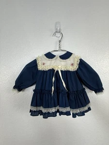 Vintage Bryan Baby Girl Infant Dress 12 Months Blue Lace USA - Picture 1 of 10