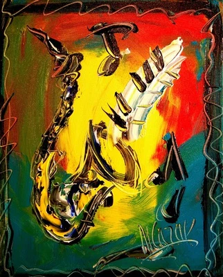 SAXOPHONE  POP ART  PAINTING Impasto  Abstract   CANVAS ORIGINAL FO7T - Image 1 of 4