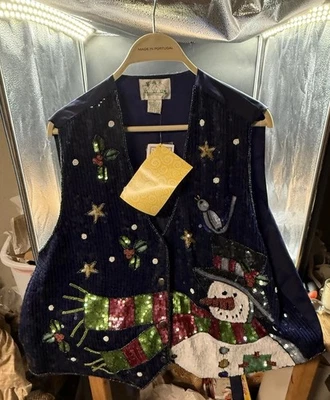 Brand New Quaker Factory Sequined Navy Blue Snowman Vest Size 1x - Image 1 of 4