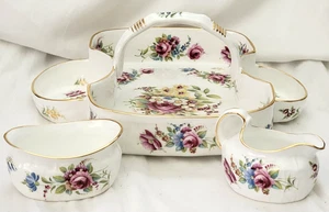 HAMMERSLEY ROSE Floral England Bone China STRAWBERRY BASKET W/Creamer & Sugar - Picture 1 of 12