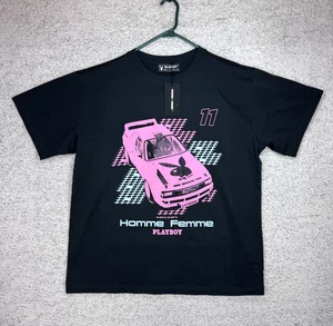 Neu mit Etikett Homme Femme Rennwagen schweres schwarzes schwarzes Herren-T-Shirt mit Rundhalsausschnitt Größe XL - Bild 1 von 10