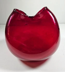 Handblown BLENKO Red Pinched Glass Ivy Vase AS IS - Picture 1 of 5