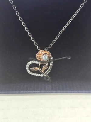 "925 Sterling Silver March Birthstone Pendant Necklace – Rose Flower Heart... - Image 1 of 4