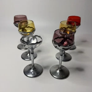 Farber Bros Krome Kraft 50er Jahre Art Deco Chrom Sherry / Weingläser 6 cm hoch - Bild 1 von 10