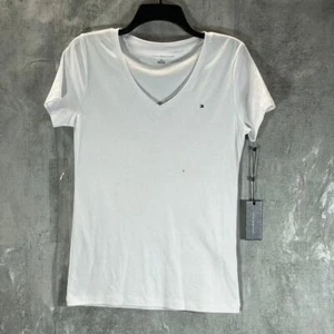 Camiseta de manga corta TOMMY HILFIGER clásica blanca con cuello en V con logotipo de bandera talla S - Imagen 1 de 13