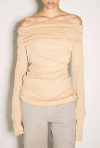 Top todo Studios encuadernado fuera del hombro drapeado reunido XS NUEVO CON ETIQUETAS PRECIO DE VENTA SUGERIDO POR EL FABRICANTE 115 £ transparente - Imagen 1 de 7