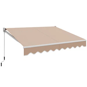 10' x 8.2' Retractable Awning Sunshade Shelter Manual Crank Handle Beige - Picture 1 of 9
