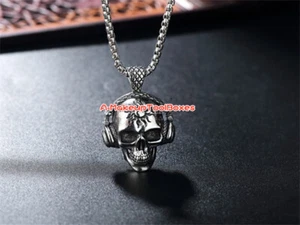 Para Hombres Acero Inoxidable Hip Hop Auriculares Calavera Colgante Cadenas Collar J691 - Imagen 1 de 3