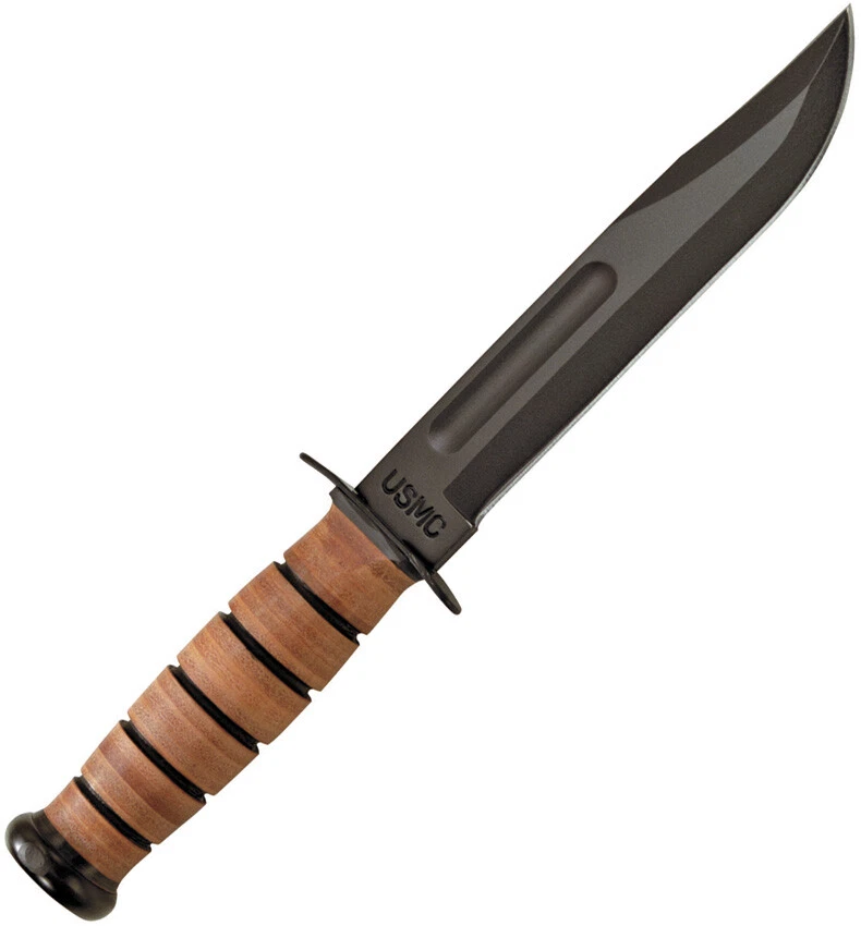 Ka-Bar USMC Fighter Plain 1095 Carbon Steel Black Fixed Knife w/ Sheath 1217 - Image 1 of 1