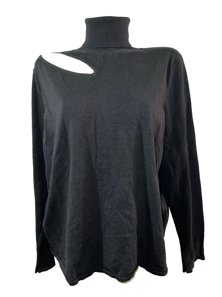 Suéter feminino ASOS Design tamanho 24 preto malha com nervuras gola alta pulôver LS - Imagem 1 de 4