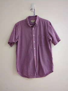 Vintage LL Bean Made In USA Seersucker Short Sleeve Button Down Red Blue Sz L - Picture 1 of 5