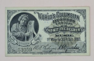 1893 World's Columbian Exposition Chicago Handel Admission Ticket #53059 - Picture 1 of 4