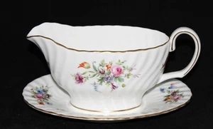 MINTON BONE CHINA GRAVY BOAT WITH ATTACHED UNDERPLATE MARLOW PATTERN - Picture 1 of 2
