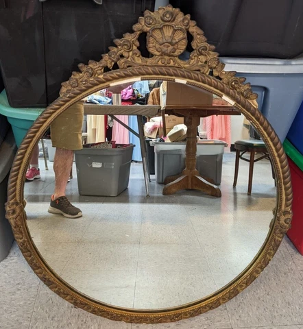 Antique Victorian Ornate Gold Frame Gesso Mirror Decor 30" X 36" Furniture Prop Cover