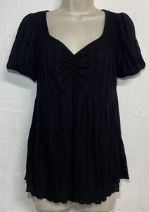 Camicetta Maurices XS Top nera a costine manica corta scollo a cuore elasticizzata nuova con etichetta - Foto 1 di 6