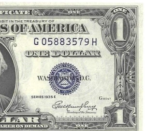 Series 1935 E $1.00 ONE DOLLAR SILVER CERTIFICATE Misaligned Serial # Over Ink - Picture 1 of 7