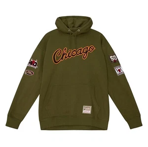 Chicago Bulls Flight Script Hardwood Classics Mitchell & Ness Hoodie-Olive - Picture 1 of 4
