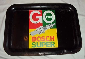 VINTAGE ALTE WERBUNG BLECHSCHILD ABLAGE BOSCH SUPER AUTOMOBILE ZÜNDKERZE 1950 - Bild 1 von 4