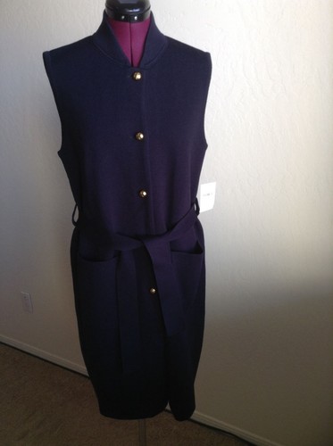 Maglione lungo nuovo con etichette TORY BURCH $395 VALERIE misto lana merino con cintura gilet*M