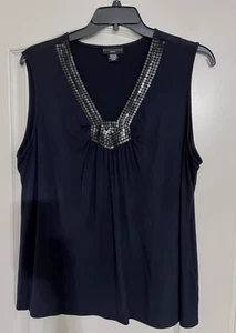 Women's Apostrophe Black Soft Knit Top w/Sequins V-Neck Size 16-18 1X - Picture 1 of 5