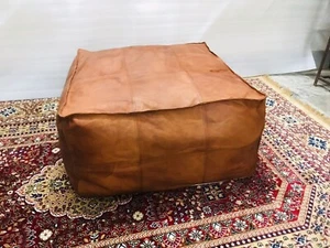 New Sale Boho Ottoman Moroccan Genuine Brown Handmade Square Pouffe - Picture 1 of 4