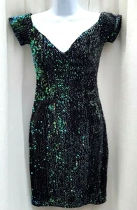 Size 6, blue/black sequins, short sleeve, sweetheart neck, dress by Missguided - Picture 1 of 3
