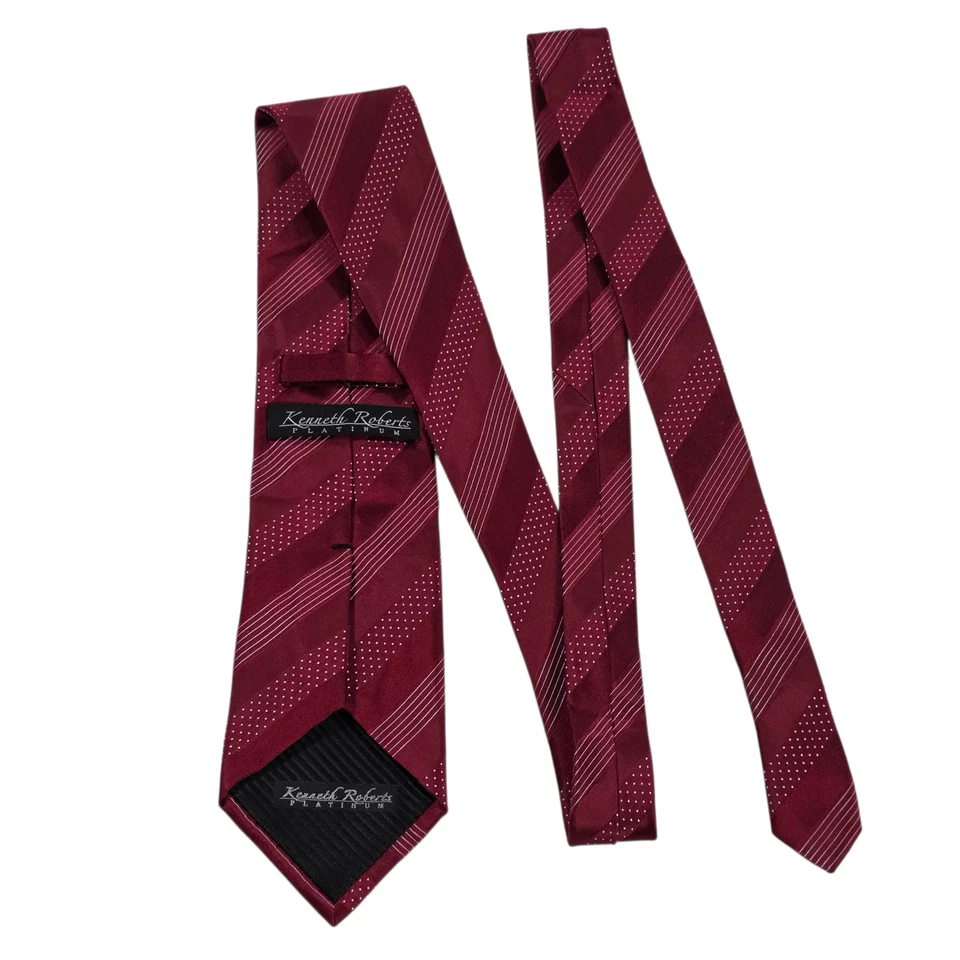 Corbata Kenneth Roberts Platino Para Hombre Rayas Rojas Micro Punto 100% Seda Hecha a Mano Foto 1 de 4