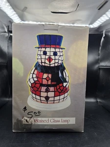 Vintage Stained Glass Snowman Tiffany Style Large 14" Light Christmas Decor Rare - Picture 1 of 7