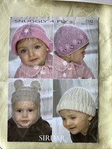 Sirdar Snuggly baby knitting pattern 1742. 4 ply hats, 4 designs. Birth to 7 yrs - Picture 1 of 4
