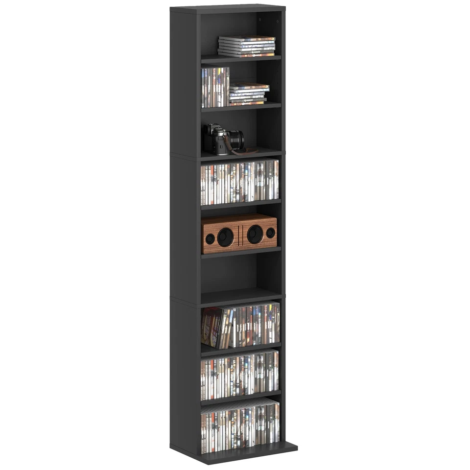 HOMCOM 260 CD Storage Unit 120 DVD Storage Tower with 9 Compartments Black - Image 1 of 4