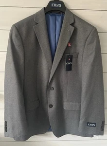 NWT Chaps Mens 40R Sport Coat Blazer Sport Jacket Button Houndstooth Gray - Picture 1 of 14