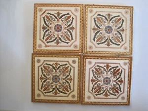 SET OF 4 ANTIQUE VICTORIAN TRANSFER PRINT & TINT AESTHETIC DESIGN WALL TILE - Picture 1 of 1