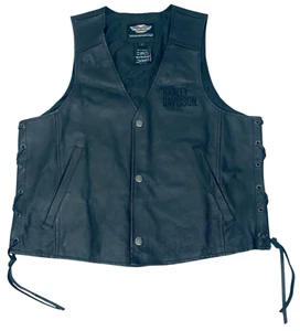 Harley-Davidson Men's Size Large black leather vest traditional - Picture 1 of 13