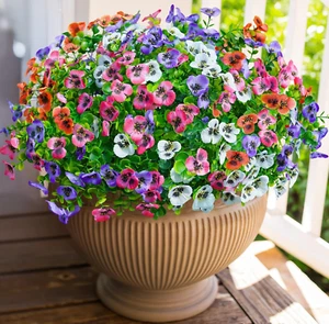 Artificial Fake Pansy Flowers Plants for Outdoor Outside, 12 Bundles Faux Sil... - Picture 1 of 1