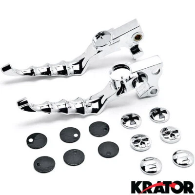 Chrome Hand Levers w/ Skull Cross Grooved Medallions for 04-15 Harley Sportsters - Image 1 of 4