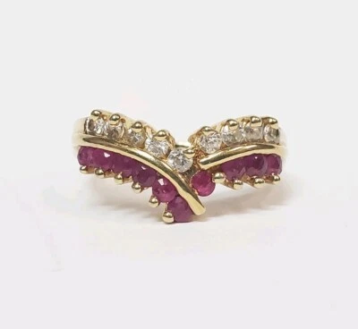 Sterling Silver Gold Plated Genuine Ruby and Cubic Zirconia Ring Size 6 - Image 1 of 4