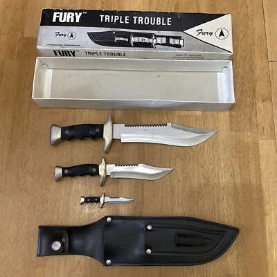 Fury Triple Trouble 3pc Set Stainless Steel Vanadium Blade w/ Sheath Box SPAIN - Image 1 of 4